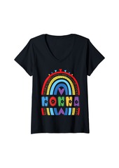 Womens Nonna Rainbow Birthday Boy Girl Grandma Bday Party V-Neck T-Shirt