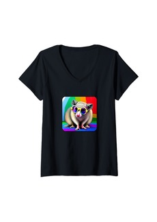 Womens Possum Gay Pride Month Rainbow LGBTQ Opossum Wearing Shades V-Neck T-Shirt