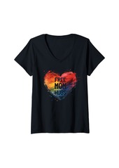 Womens Pride Month Free Mom Hugs Rainbow Heart Cute LGBTQ V-Neck T-Shirt