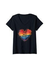 Womens Pride Month Free Mom Hugs Rainbow Heart Cute LGBTQ V-Neck T-Shirt