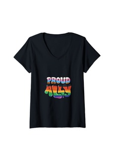 Womens Proud Ally Rainbow Pride Inclusive Unity V-Neck T-Shirt