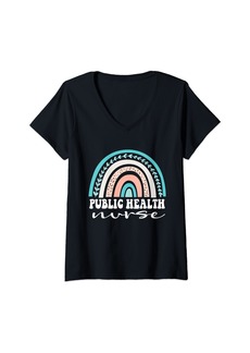 Womens Public Health Nurse Nursing Student Appreciation Rainbow V-Neck T-Shirt
