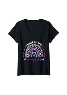 Rainbow Womens Purple up for military kids! Thank you for your service 2024 V-Neck T-Shirt
