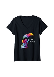 Womens Queer Thinking Rainbow Gender Neutral Pride Androgyny V-Neck T-Shirt