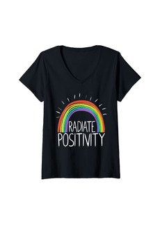 Womens Radiate Positivity Motivational Rainbow Shirt For Women Men V-Neck T-Shirt