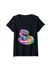 Womens Rainbow Boa Eating Pizza V-Neck T-Shirt