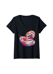 Womens Rainbow Boa Eating Ramen V-Neck T-Shirt