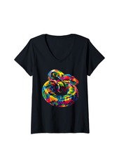 Womens Rainbow Boa Pop Art V-Neck T-Shirt