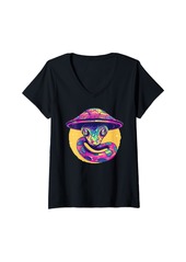 Womens Rainbow Boa UFO Selfie V-Neck T-Shirt