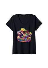Womens Rainbow Boa With Sunglasses V-Neck T-Shirt