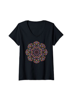 Womens Rainbow Colors Mosaic Delicate Mandala  Shapes Mania V-Neck T-Shirt