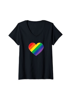 Womens Rainbow Flag Heart V-Neck T-Shirt
