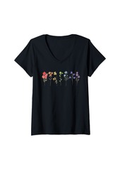 Womens Rainbow Flower Gay Pride LGBTQ Pride LGBT Wildflower Pride V-Neck T-Shirt