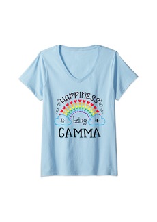 Womens Rainbow Happiness Is Being A Gamma V-Neck T-Shirt