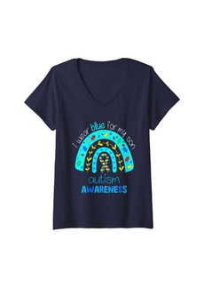 Womens Rainbow I Wear  For My Son Autism Awareness Month Proud V-Neck T-Shirt