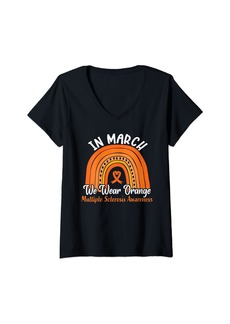 Womens Rainbow In March We Wear Orange Multiple Sclerosis Awareness V-Neck T-Shirt