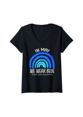 Womens Rainbow In May We Wear Blue Foster Care Awareness Month V-Neck T-Shirt