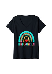 Womens Rainbow Kindergarten Teacher Squad Crew 1st Day of School V-Neck T-Shirt