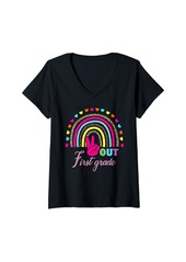 Womens Rainbow Peace Out 1st Grade Graduation Kid Boy Girl V-Neck T-Shirt