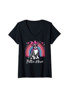 Womens Rainbow Pitbull Mom Pittie Mom Mother's Day V-Neck T-Shirt