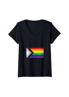 Womens Rainbow Progress Flag Vibrant Unity Display V-Neck T-Shirt