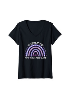 Womens Rainbow Purple Up Military Child Awareness V-Neck T-Shirt
