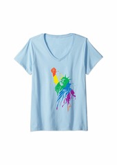 Womens Rainbow Statue Of Liberty With Raised Fist LGBTQ+ Pride V-Neck T-Shirt