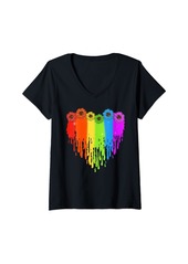 Womens Rainbow Sunflower Heart LGBT Pride Moth Gay Lesbian Ally V-Neck T-Shirt