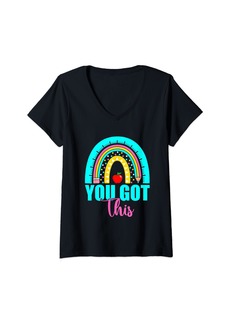 Womens Rainbow You Got This Test Day Testing Teacher Motivational V-Neck T-Shirt