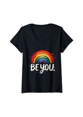 Rainbow Womens Retro Pride Flag LGBT T. Shirt V-Neck T-Shirt