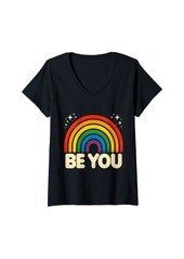 Womens Retro Pride Rainbow Flag T. Shirt V-Neck T-Shirt