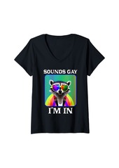 Womens Sounds Gay I'm In Pride Month Rainbow LGBTQ Raccoon Lovers V-Neck T-Shirt