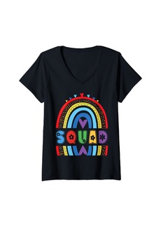 Womens Squad Rainbow Birthday Boy Girl Bday Party V-Neck T-Shirt
