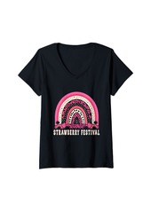 Womens Strawberry Festival Rainbow Fruit Lover Mom Girl V-Neck T-Shirt