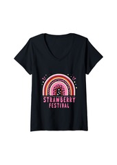 Womens Strawberry Festival Rainbow Fruit Lover Mom Girl V-Neck T-Shirt