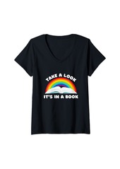 Rainbow Womens Take A Look Its in A Book reading bookworm V-Neck T-Shirt