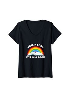 Rainbow Womens Take A Look Its in A Book reading bookworm V-Neck T-Shirt