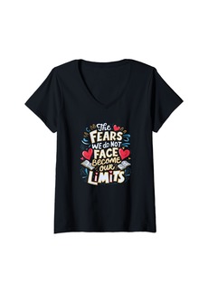 Rainbow Womens The fears we do not face become our limits. girls Woman V-Neck T-Shirt