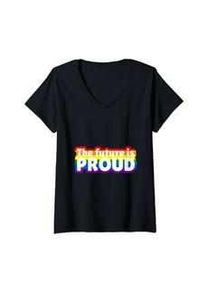 Rainbow Womens The Future Is Proud Vibrant Slogan Display V-Neck T-Shirt