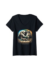 Rainbow Womens Therian Pride Wolf Pack Vintage Animal Furry Cute LGBTQ V-Neck T-Shirt
