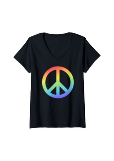 Womens Tie-Dye Peace Sign Hippie Rainbow and Tie-Dye Enthusiasts V-Neck T-Shirt