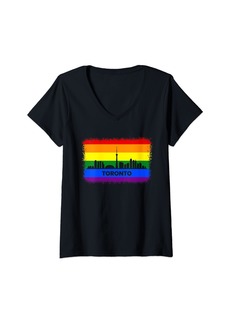 Rainbow Womens Toronto Pride Month Parade a Canada LGBTQ March and CN Tower V-Neck T-Shirt