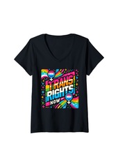 Rainbow Womens Transgender Pride Flag Month Trans Rights Now Cute LGBTQ V-Neck T-Shirt