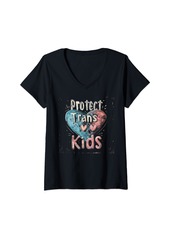 Rainbow Womens Transgender Pride Month Protect Trans Kids LGBTQ Heart V-Neck T-Shirt