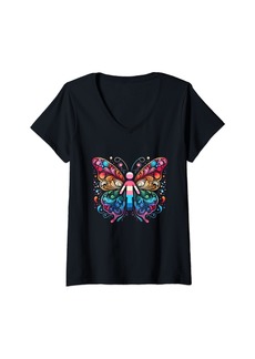 Womens Transgender Pride Month Rainbow Butterfly Cute LGBTQ V-Neck T-Shirt