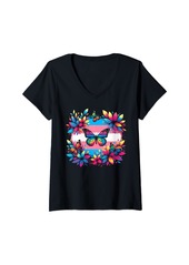 Rainbow Womens Transgender Pride Month Vintage Butterfly Pride Stuff V-Neck T-Shirt