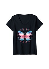 Rainbow Womens Transgender Pride Month Vintage Butterfly Pride Stuff V-Neck T-Shirt