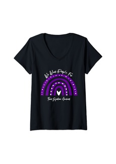 Womens Turner Syndrome Awareness Wear Purple Rainbow Heart V-Neck T-Shirt