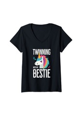 Rainbow Womens Twinning With My Bestie Spirit Week Girls Friends Kids Day V-Neck T-Shirt