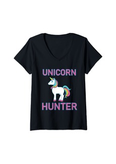 Womens Unicorn Hunter Rainbow Myth Fairytale Unicorn Colorful Color V-Neck T-Shirt